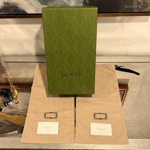 Gucci shoe box, tissue paper, and shoe dust bags